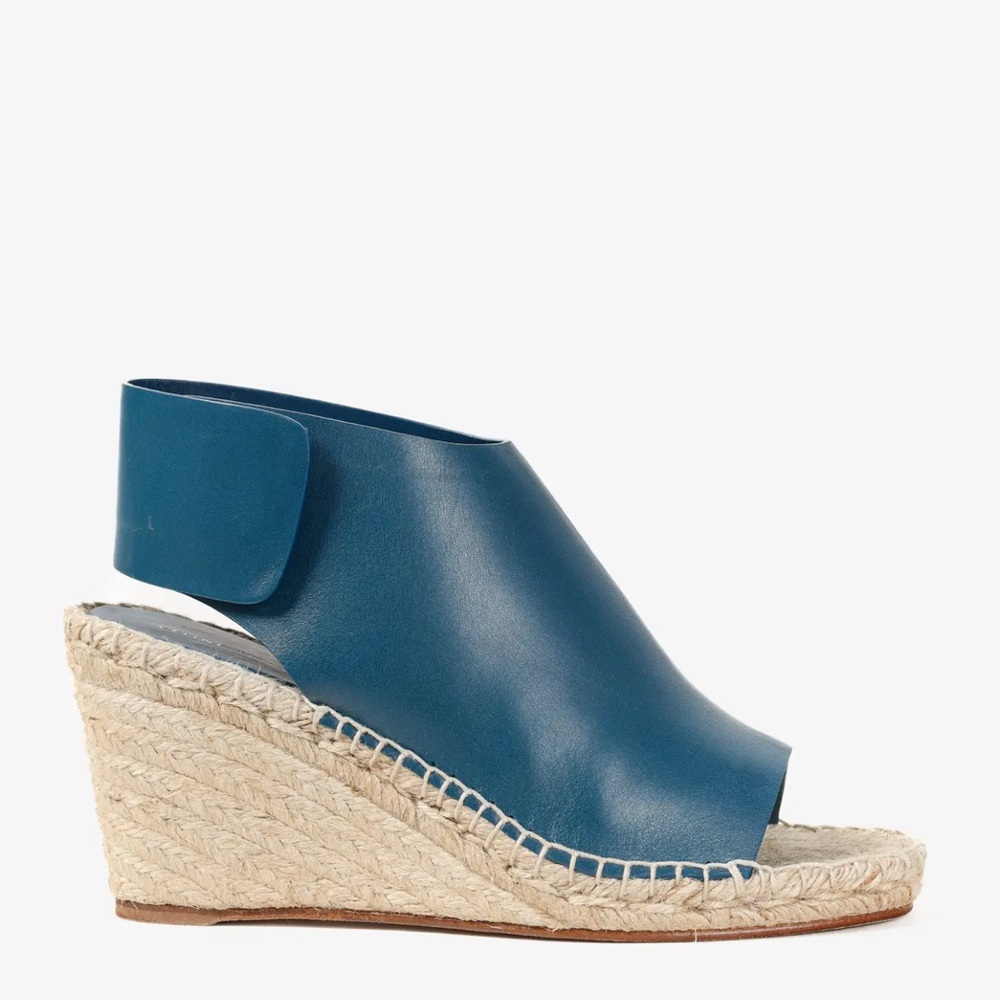 Celine Blue Leather Espadrille Wedges